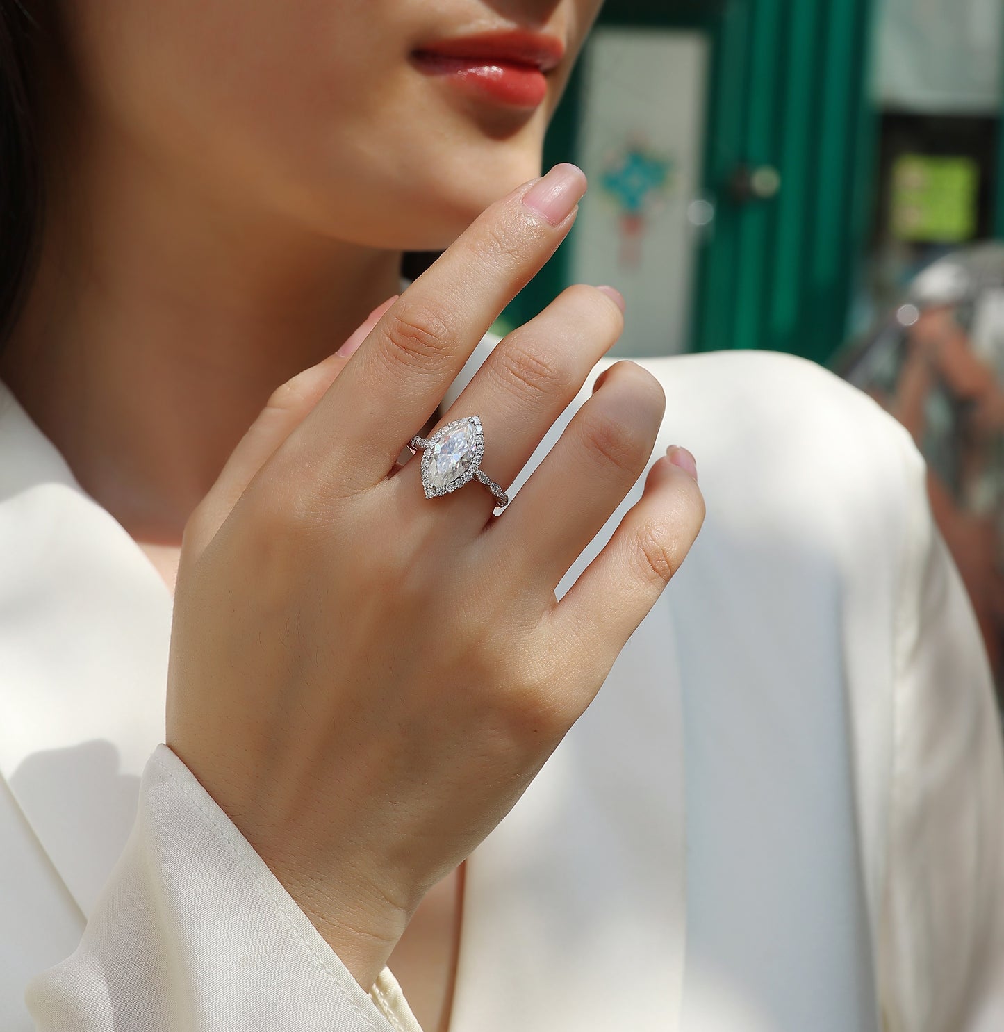 1The Realm Of Delight - A Fashionable Diamond Jewelry Piece Set With Moissanite S925 Sterling Silver And Platinum-plated Diamond Ring Prohibit TikTok sales