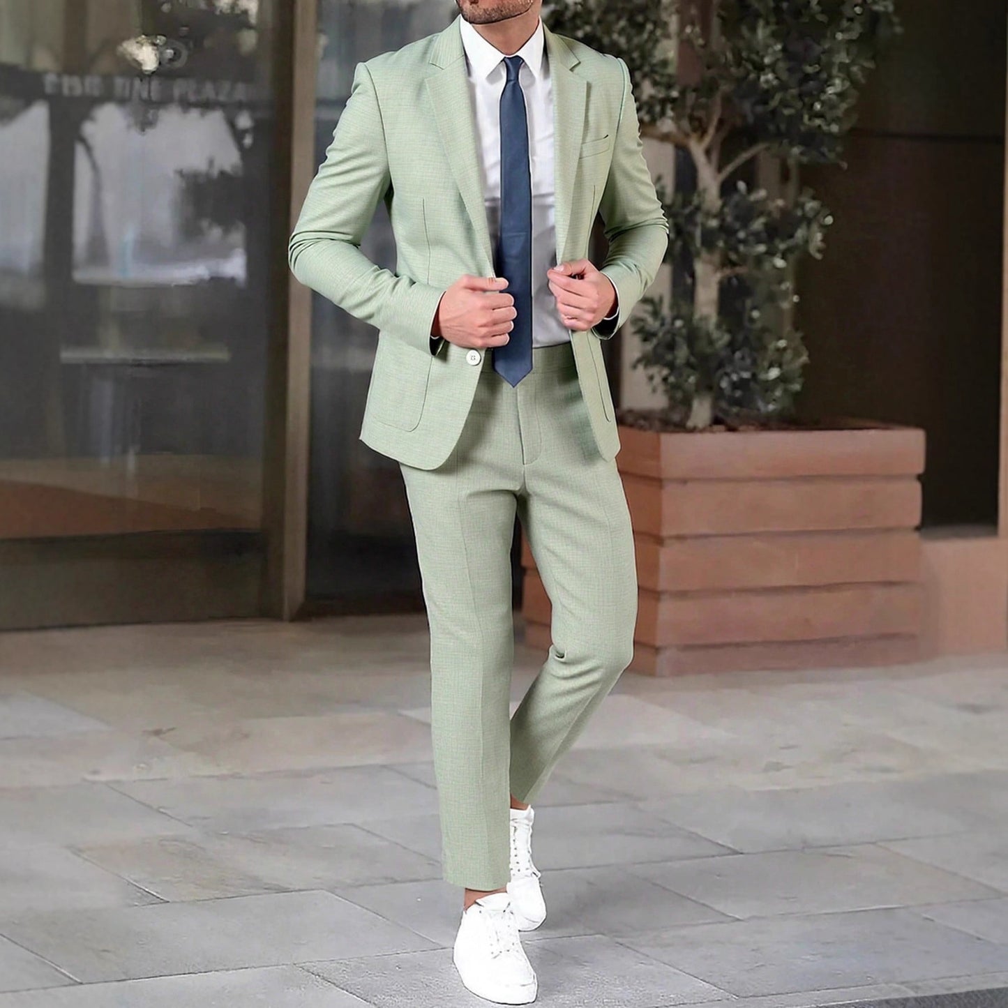 Mens Solid-Colored Business Suit Set