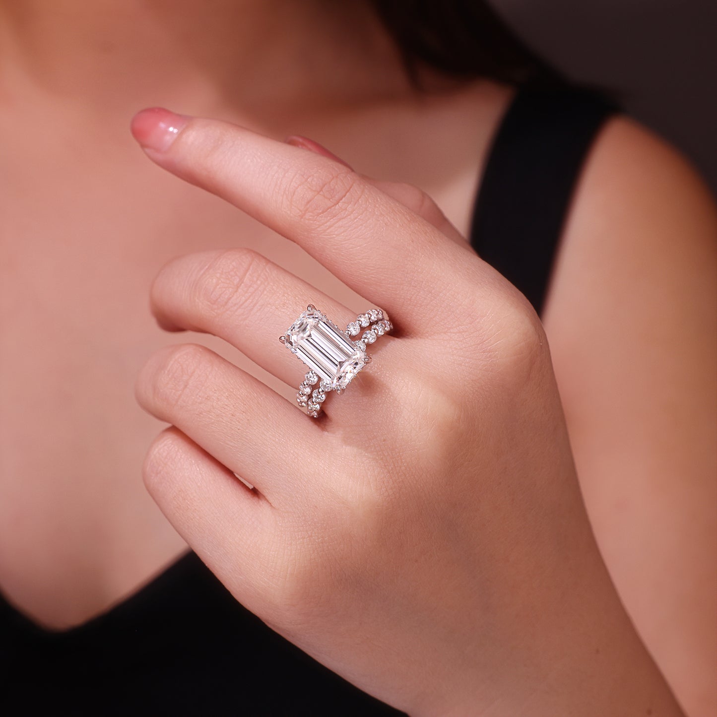 Octagonal Moissanite Double Rings Set With Top-quality Moissanite Luxury, Fashionable And Light Luxury Jewelry Silver Ring S925 Silver Plating Platinum