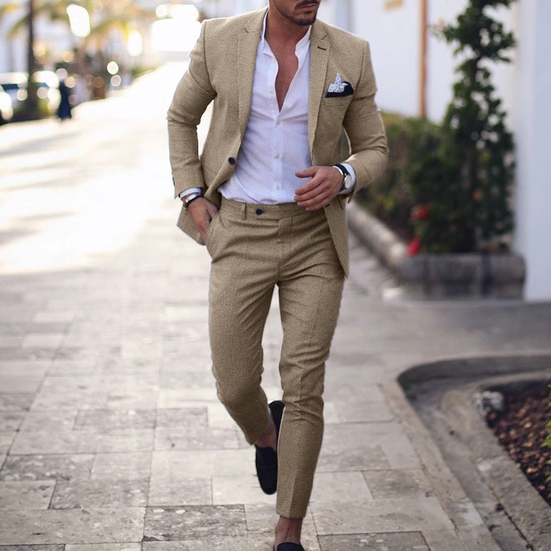 Men Leisure Set Digital Printing Two Button Suit Top Two-piece Pants