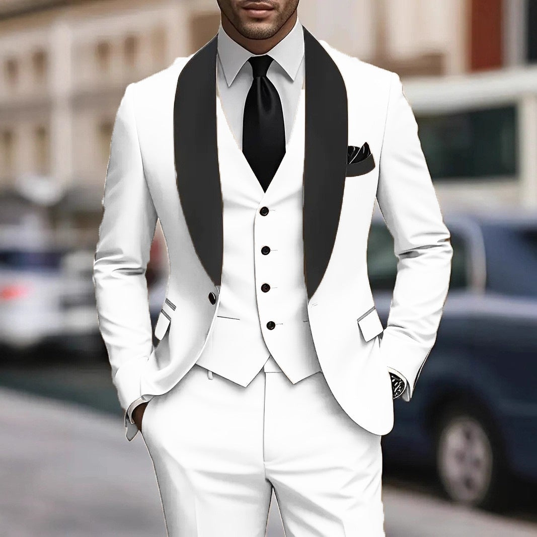 Mens Business-Casual Three-Piece Suit Korean-Style Slim Fit