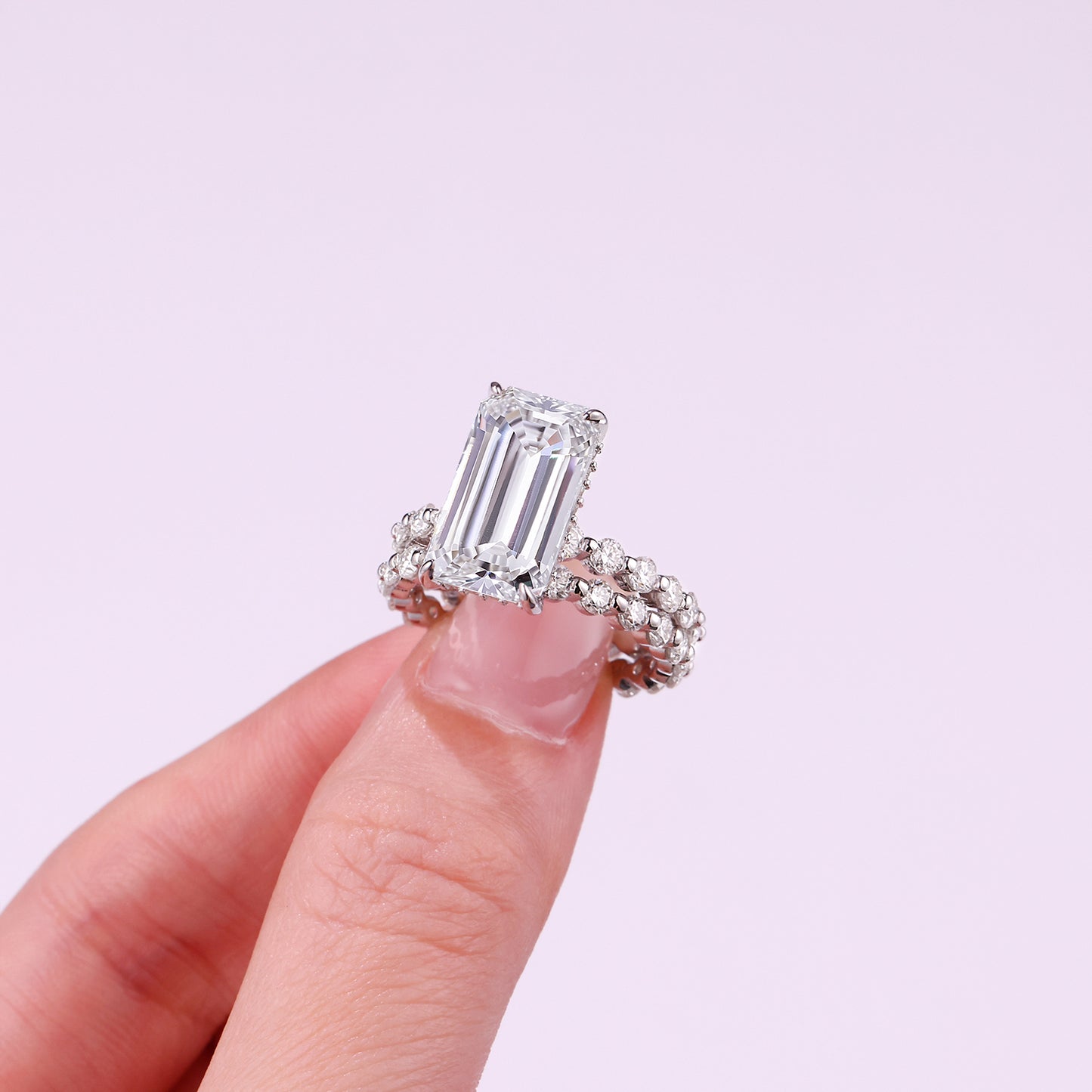 Octagonal Moissanite Double Rings Set With Top-quality Moissanite Luxury, Fashionable And Light Luxury Jewelry Silver Ring S925 Silver Plating Platinum