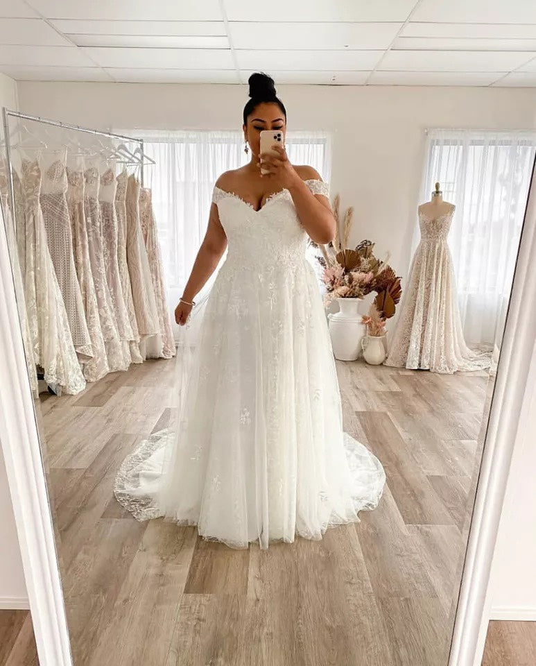 Wedding Dress Plus Size A-Line Off The Shoulder