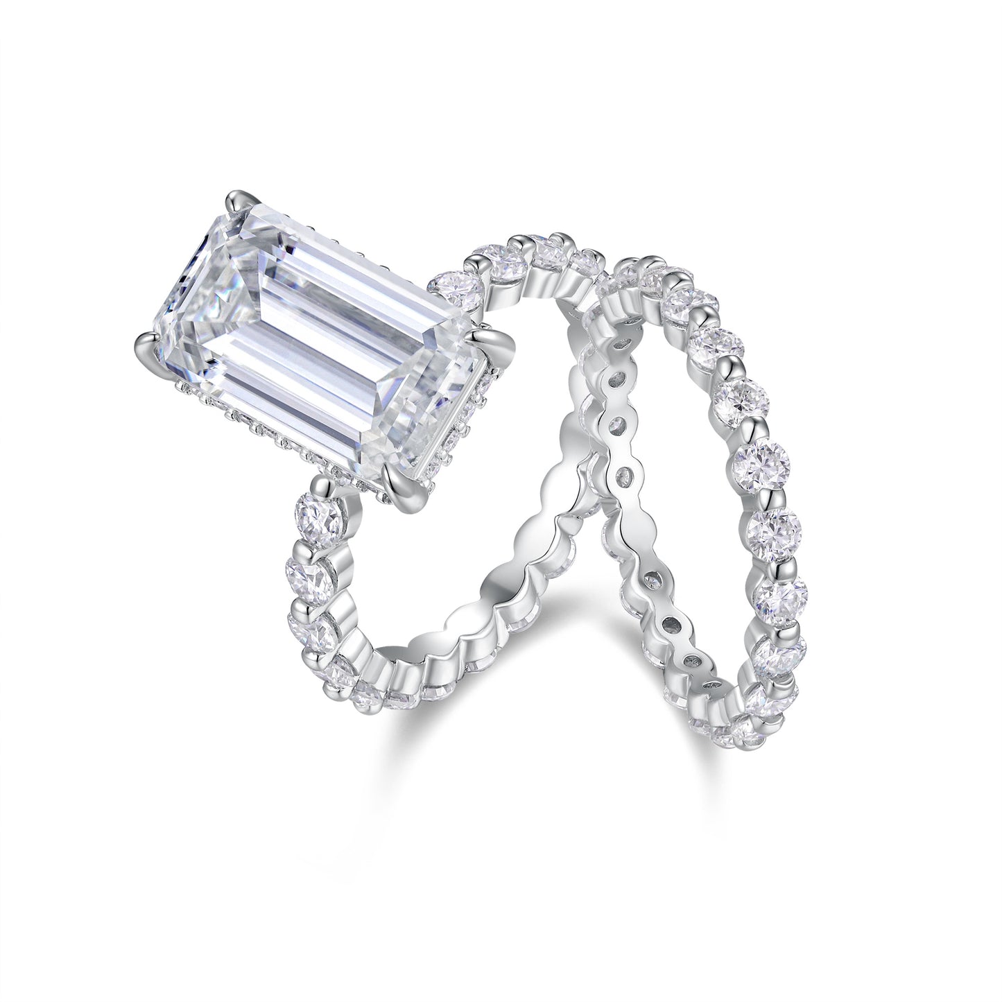 Octagonal Moissanite Double Rings Set With Top-quality Moissanite Luxury, Fashionable And Light Luxury Jewelry Silver Ring S925 Silver Plating Platinum