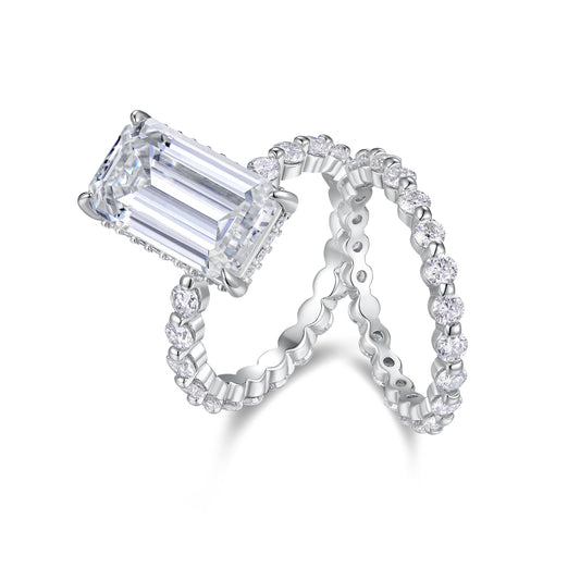 Octagonal Moissanite Double Rings Set With Top-quality Moissanite Luxury, Fashionable And Light Luxury Jewelry Silver Ring S925 Silver Plating Platinum