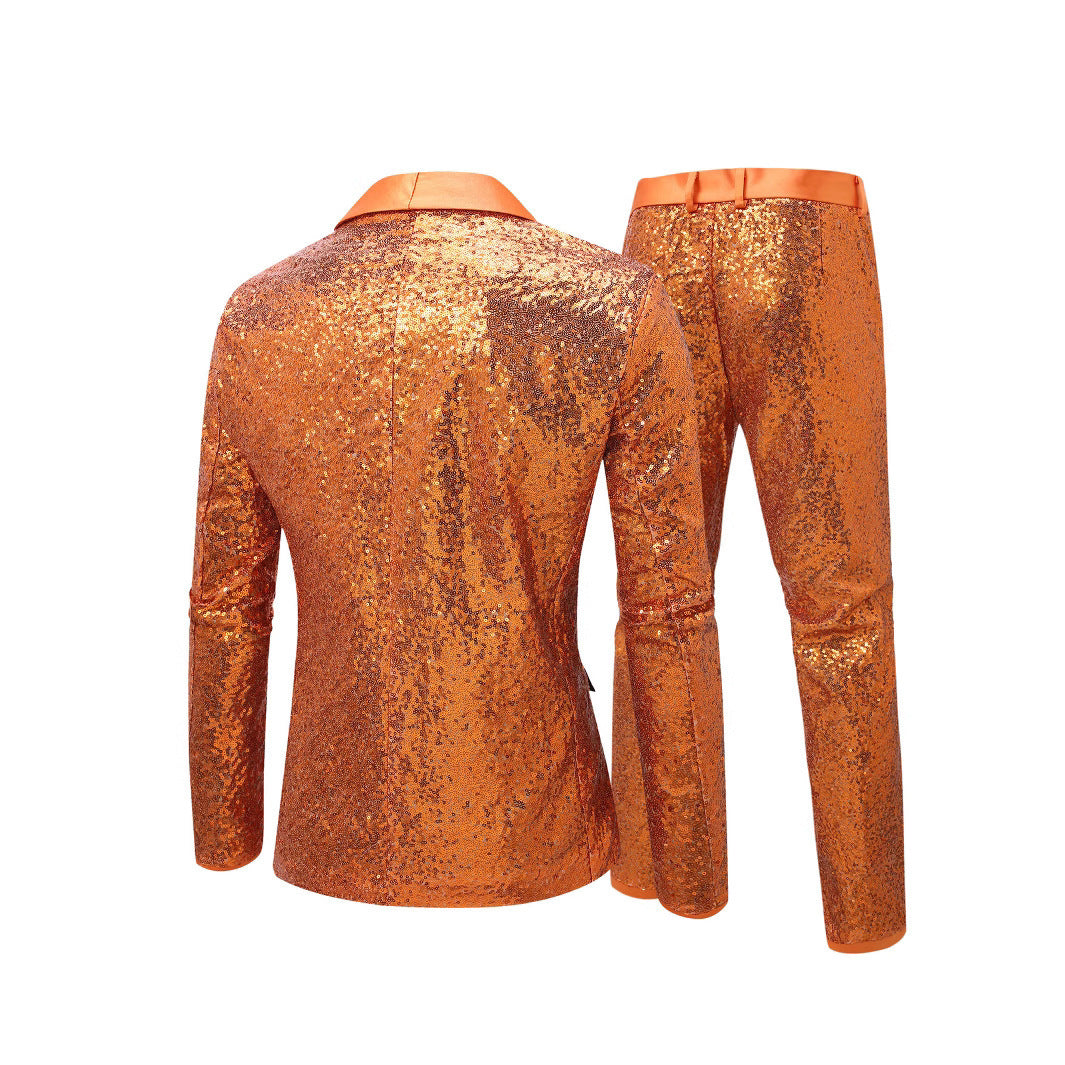 Men's New Foreign Trade Orange Banquet Stage Two-piece Suit