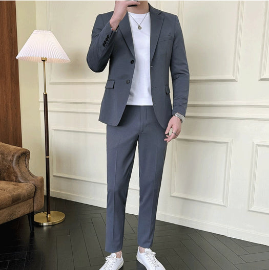 Men's Slim-fit Casual Semi-formal Suit Two-piece Set
