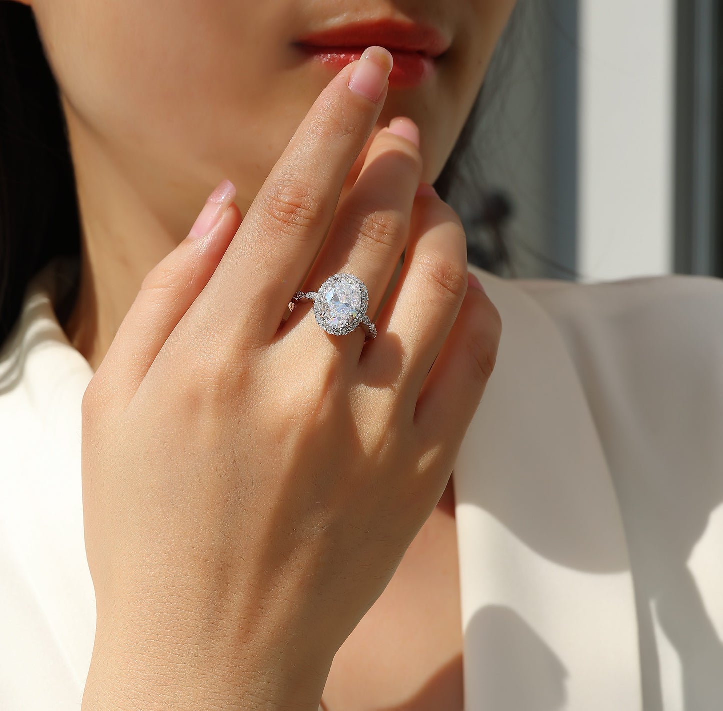 1Bright Moon - A Fashionable Diamond Jewelry Piece Set With Moissanite S925 Sterling Silver And Platinum-plated Diamond Ring Prohibit TikTok sales