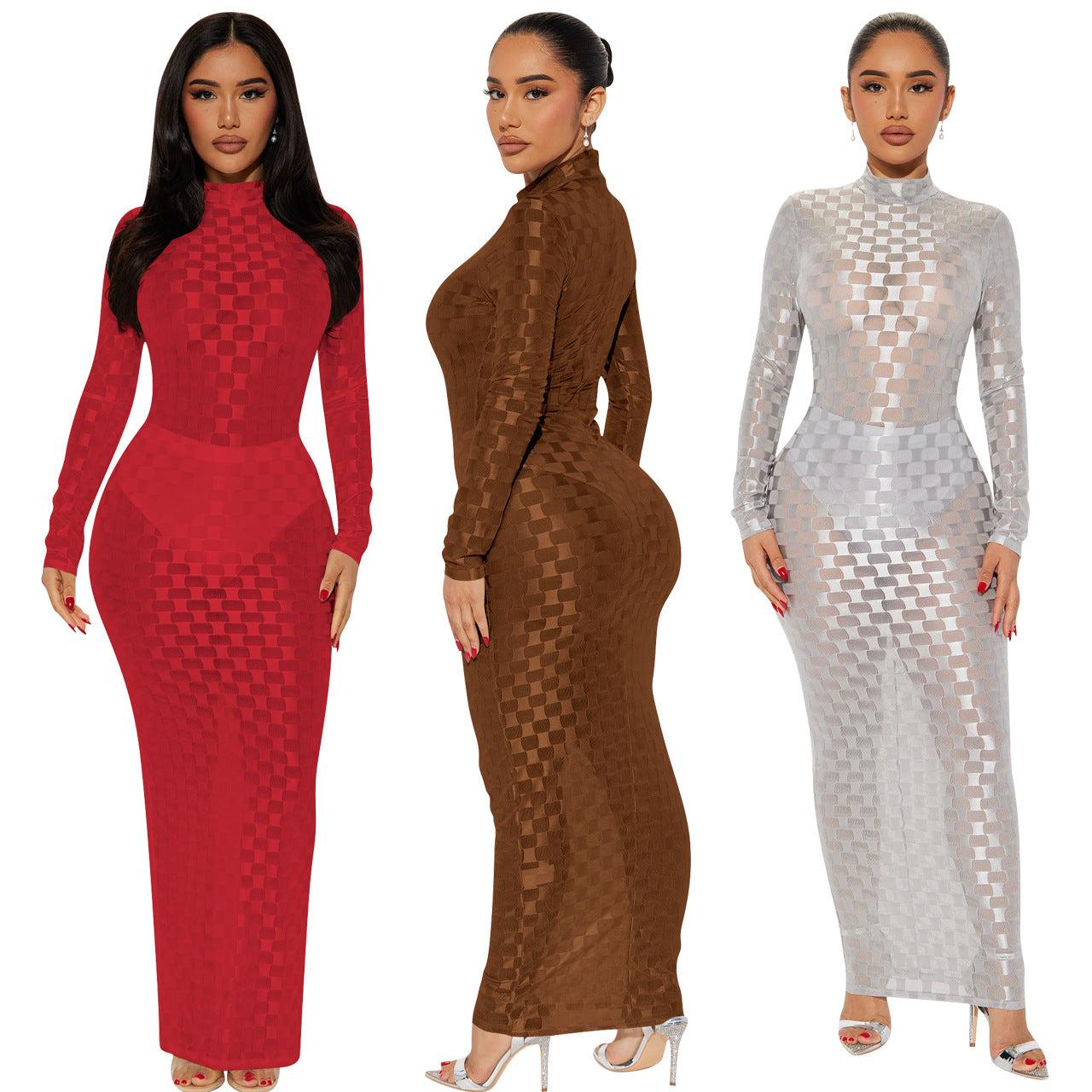 Fashionable Mesh Plaid Dress For Women