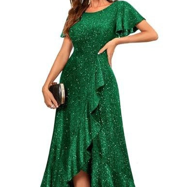 Dress With A High Slit And Sleeves