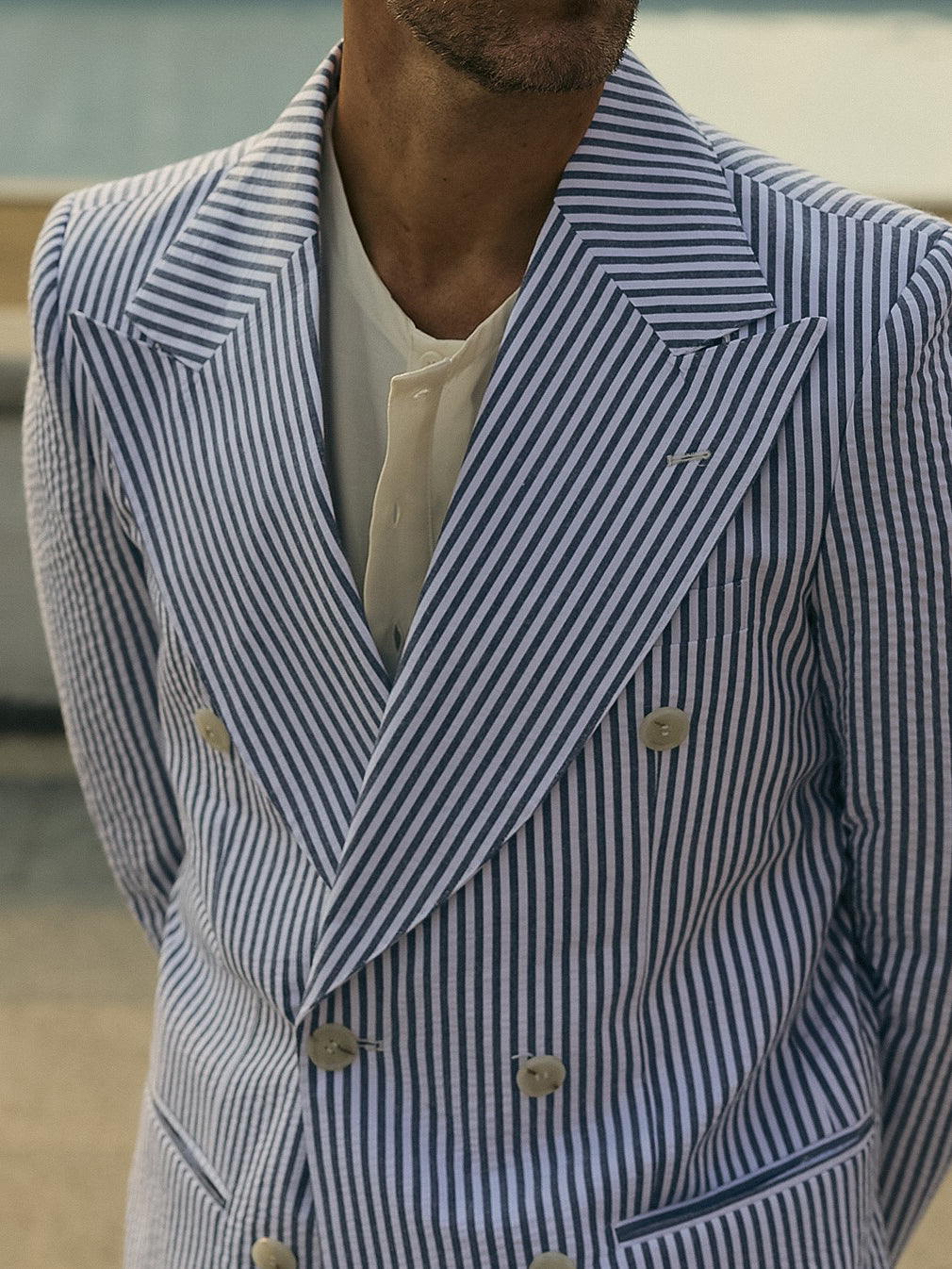 Blue And White Striped Suit Set