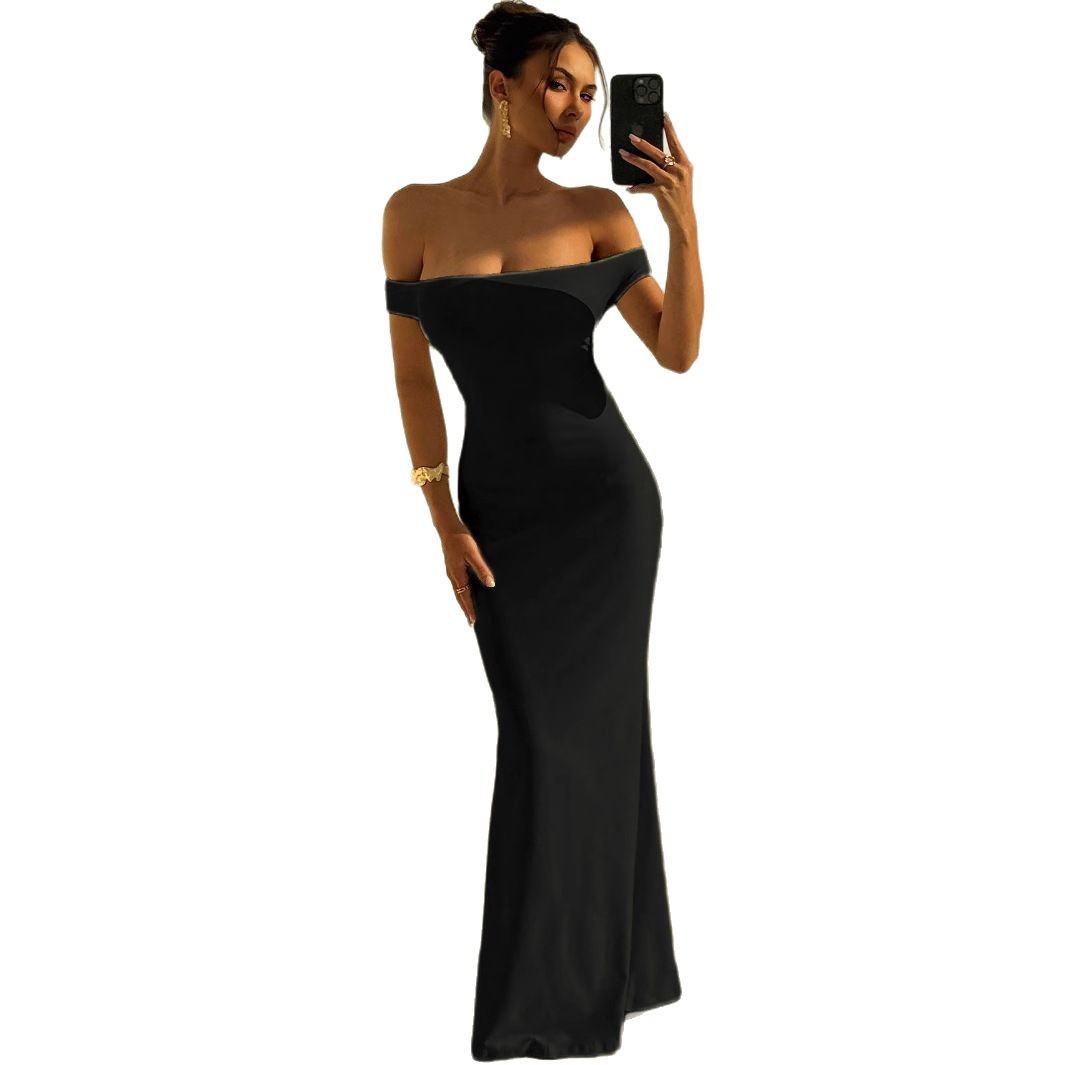 Off-the-Shoulder Backless Dress Waist-Cinching Long
