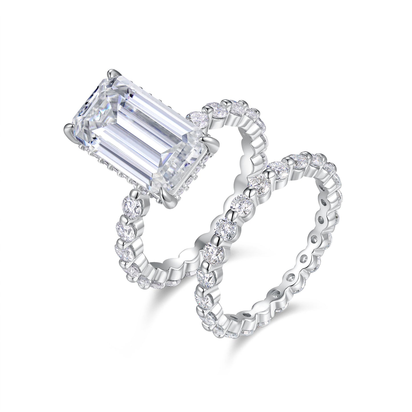 Octagonal Moissanite Double Rings Set With Top-quality Moissanite Luxury, Fashionable And Light Luxury Jewelry Silver Ring S925 Silver Plating Platinum