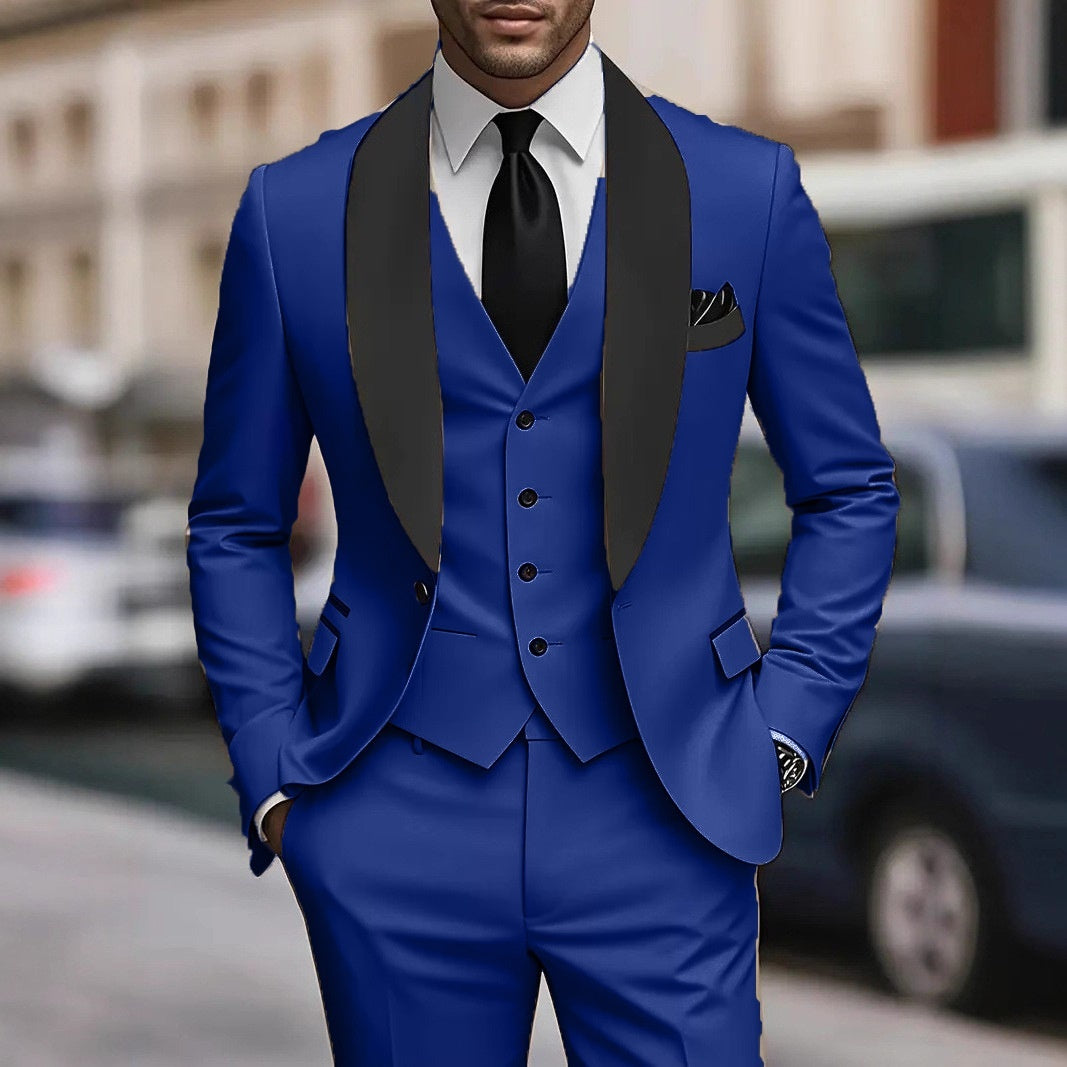 Mens Business-Casual Three-Piece Suit Korean-Style Slim Fit