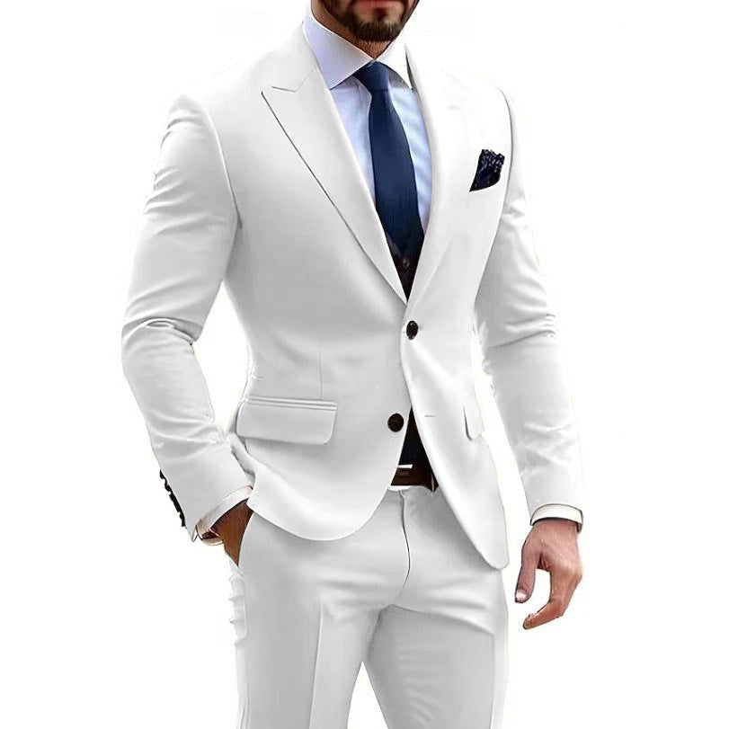 Mens Formal Business-Casual Slim-Fit Two-Piece Suit For Meetings