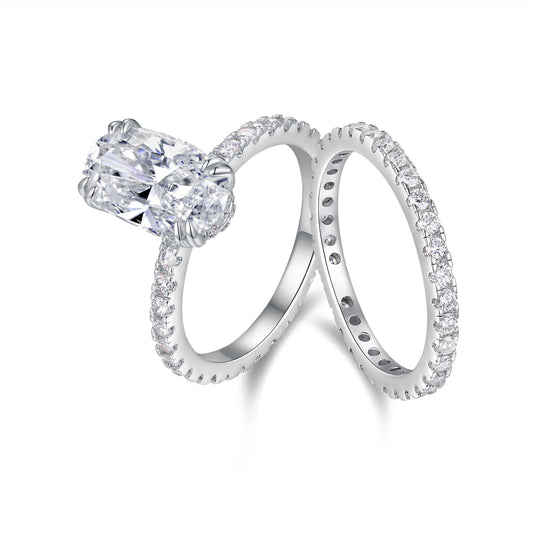 Egg-shaped Moissanite Double Rings Set With Top-quality Moissanite Luxury, Fashionable And Light Luxury Jewelry Silver Ring S925 Silver Plated With Platinum