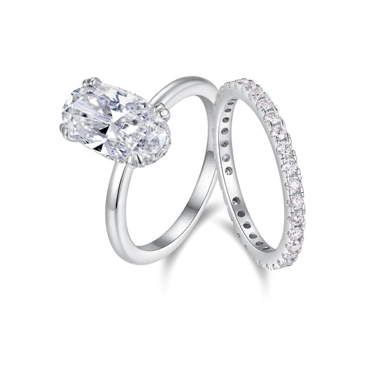 Egg-shaped Moissanite Double Rings Set With Top-quality Moissanite Luxury, Fashionable And Light Luxury Jewelry Silver Ring S925 Silver Plated With Platinum