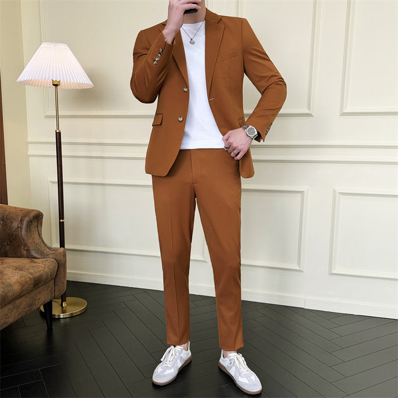 Men's Slim-fit Casual Semi-formal Suit Two-piece Set