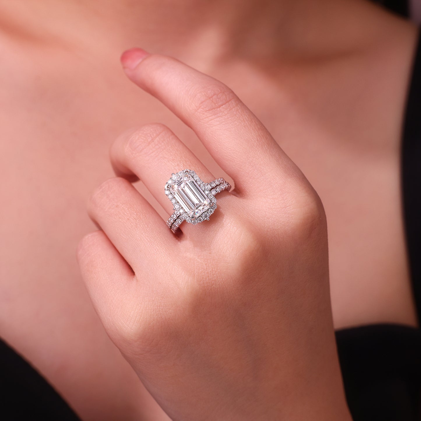 Octagonal Moissanite Double Rings Set With Top-quality Moissanite Luxury, Fashionable And Light Luxury Jewelry Silver Ring S925 Silver Plating Platinum