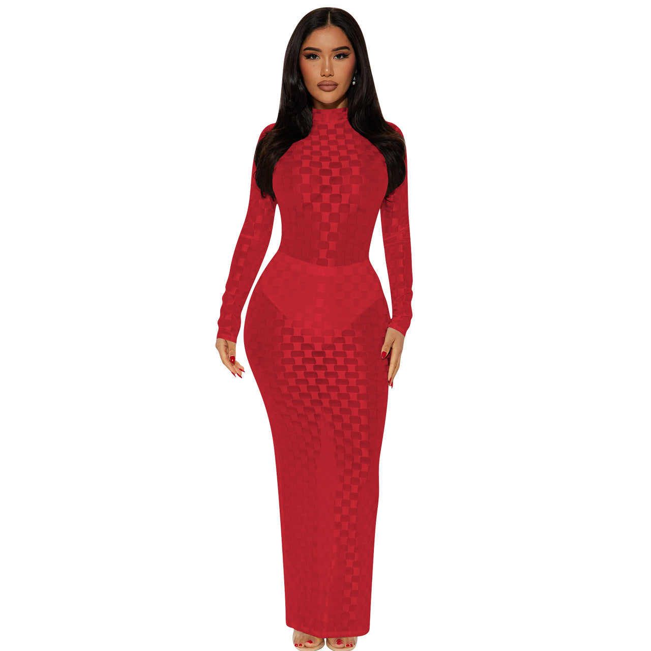 Fashionable Mesh Plaid Dress For Women