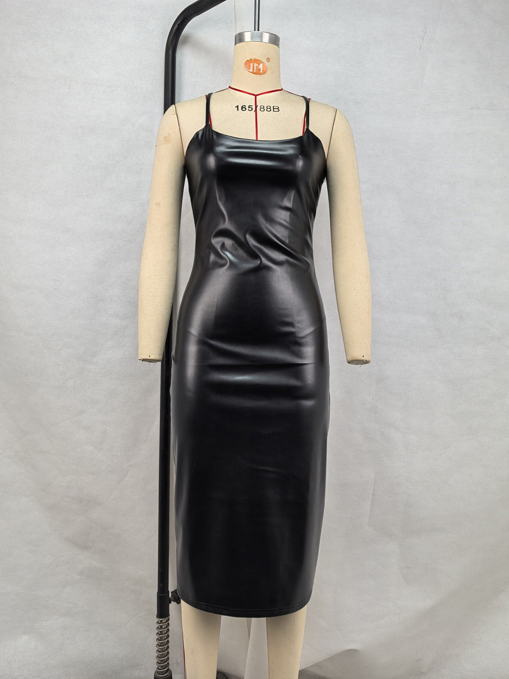 Strap Split Dress Leather Sexy Open-back Design